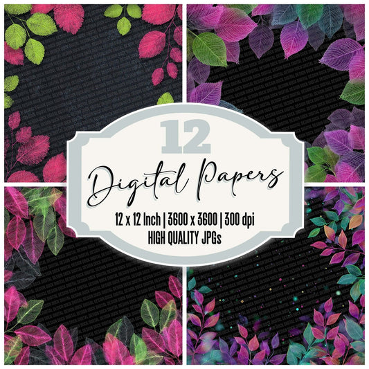 Neon Botanical Outline Digital Paper Pack (DDD002678)