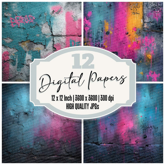 Neon Concrete Graffiti Digital Paper Pack (DDD007685)