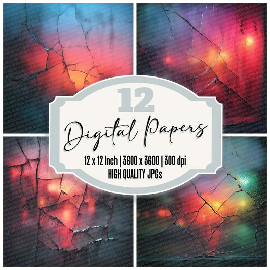 Neon Crack Reflection Digital Paper Pack (DDD002680)