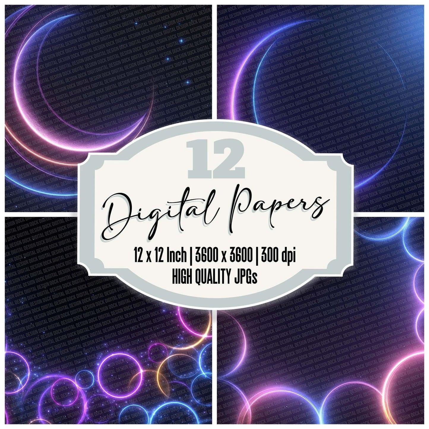 Neon Crescent Border Digital Paper Pack (DDD002681)
