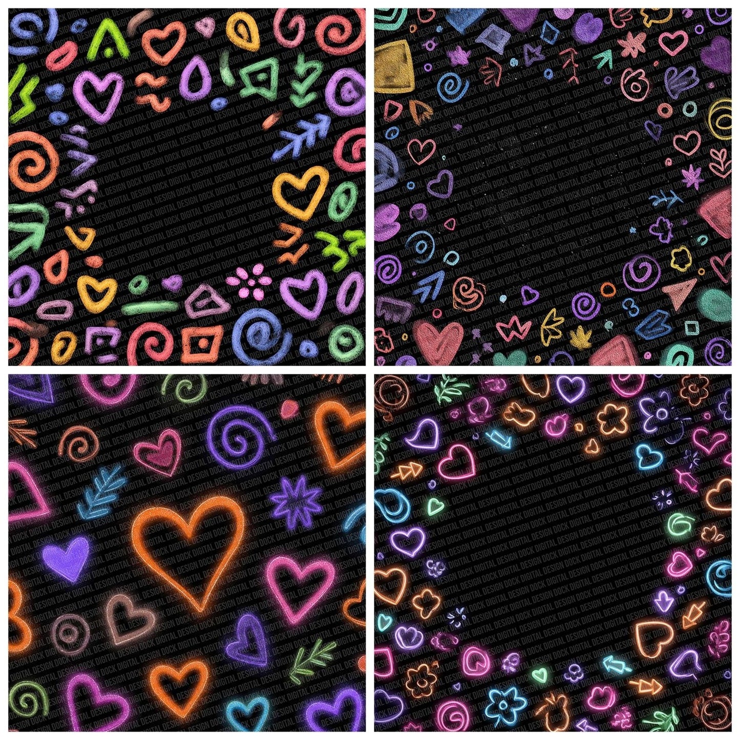 Neon Doodle Border Digital Paper Pack (DDD002685)