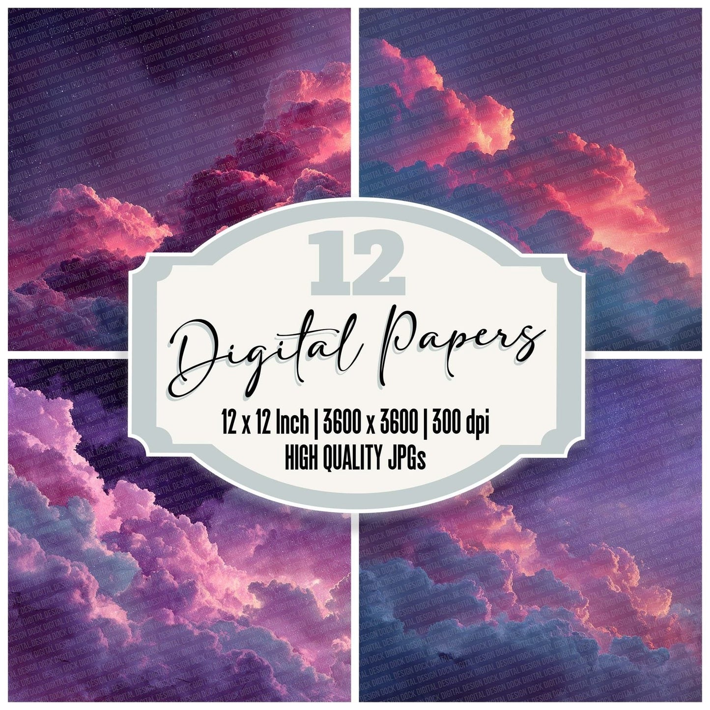Neon Dream Clouds Digital Paper Pack (DDD002686)