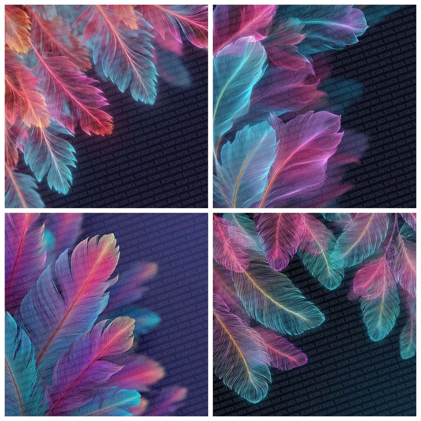 Neon Feather Border Digital Paper Pack (DDD002690)