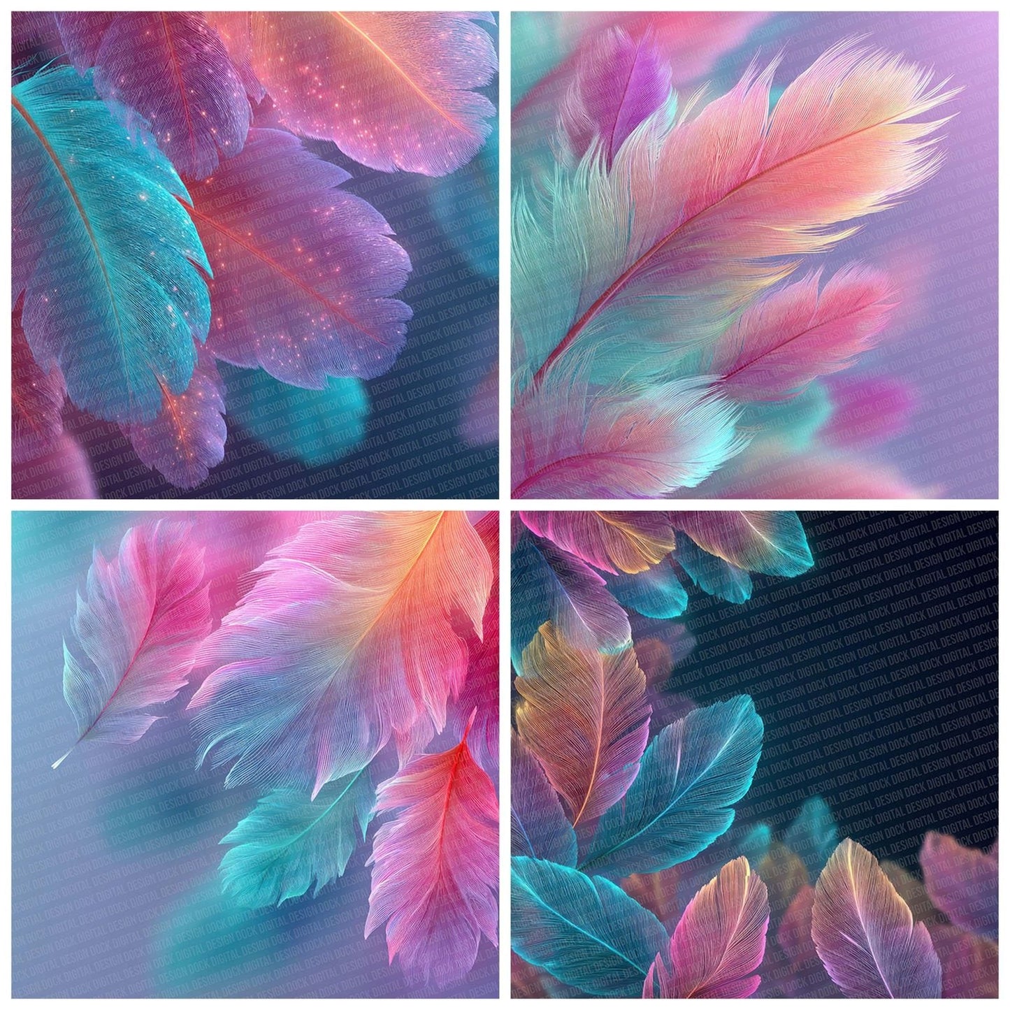 Neon Feather Border Digital Paper Pack (DDD002690)