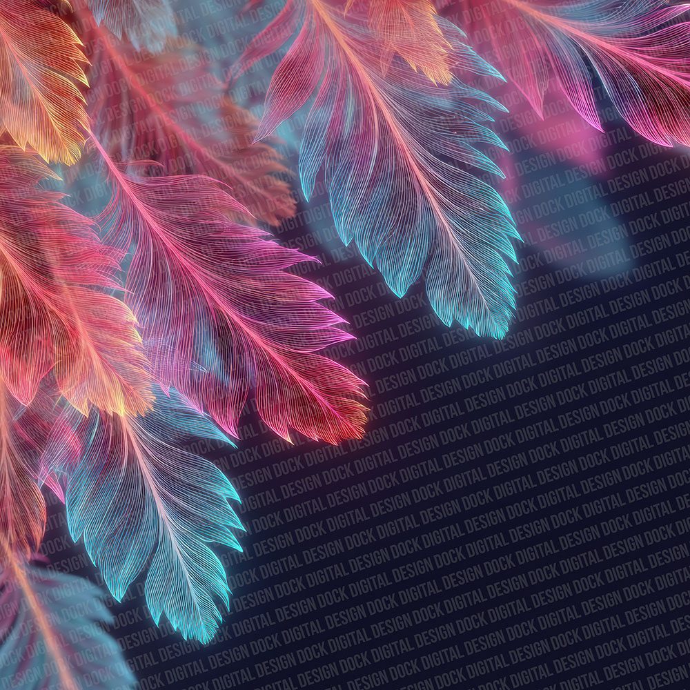 Neon Feather Border Digital Paper Pack (DDD002690)