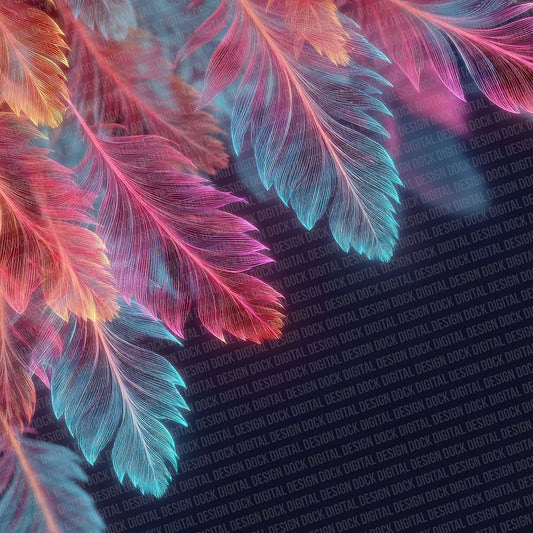 Neon Feather Border Digital Paper Pack (DDD002690)