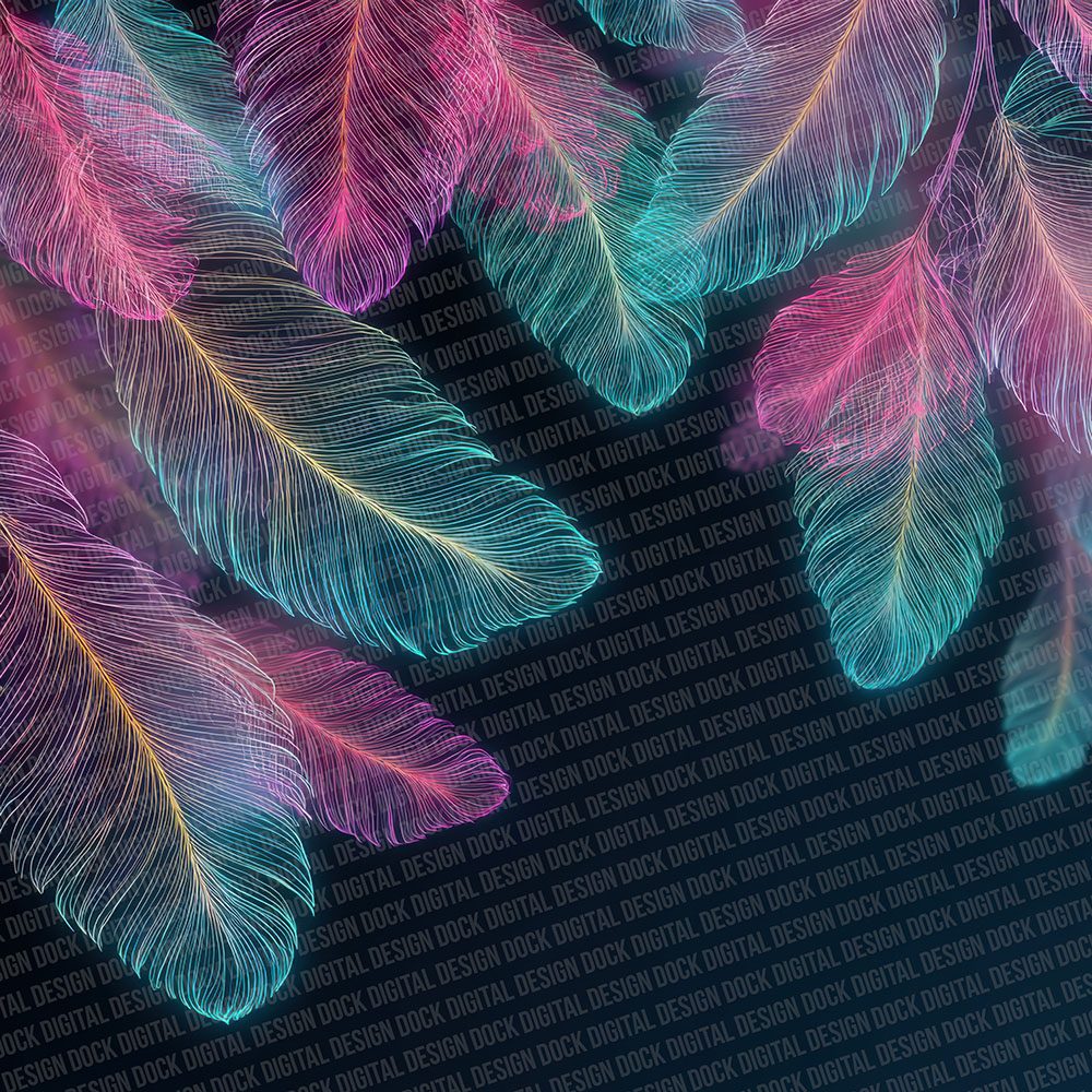 Neon Feather Border Digital Paper Pack (DDD002690)
