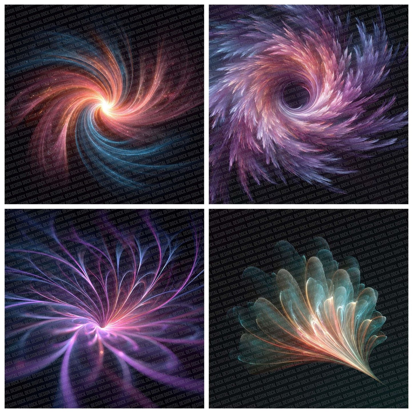 Neon Feather Spiral Digital Paper Pack (DDD002691)
