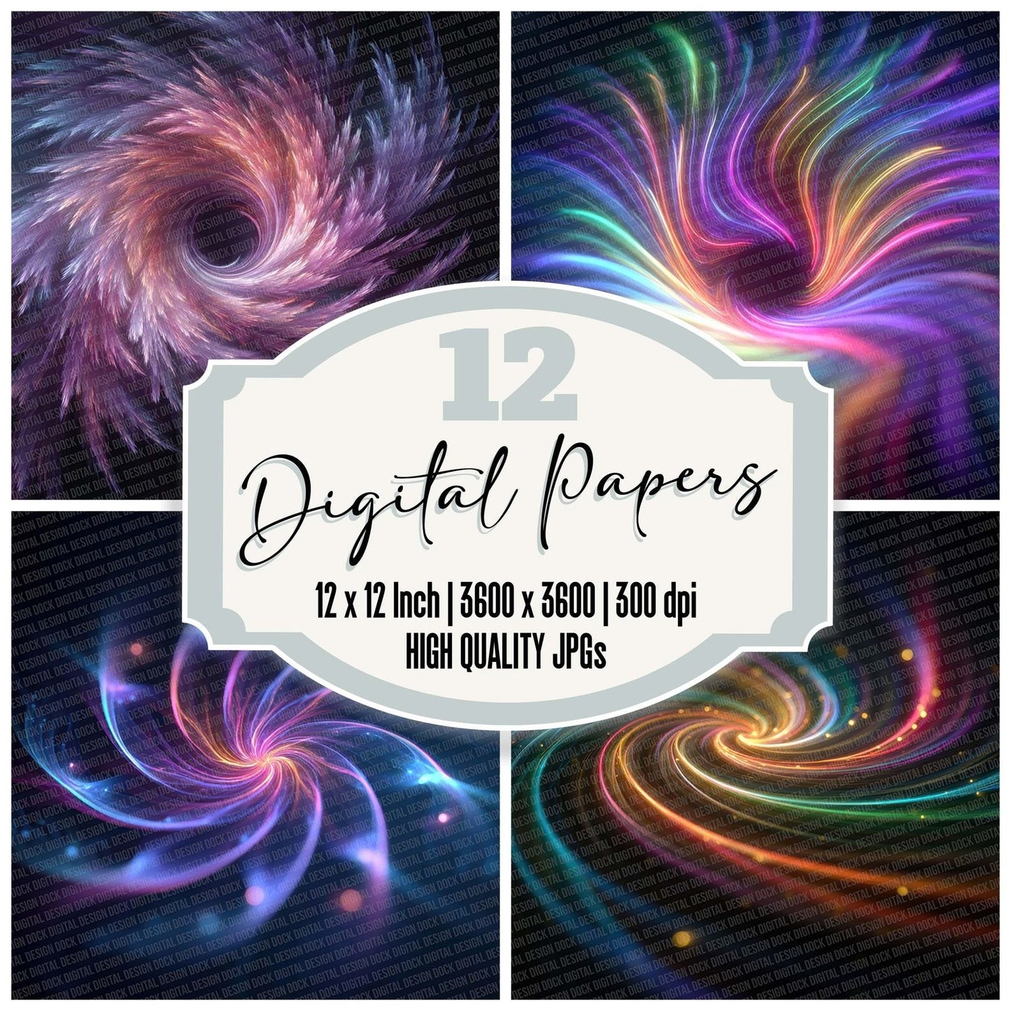 Neon Feather Spiral Digital Paper Pack (DDD002691)