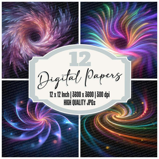 Neon Feather Spiral Digital Paper Pack (DDD002691)