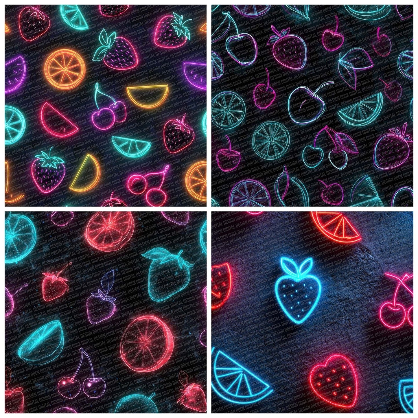 Neon Fruit Outline Digital Paper Pack (DDD002694)