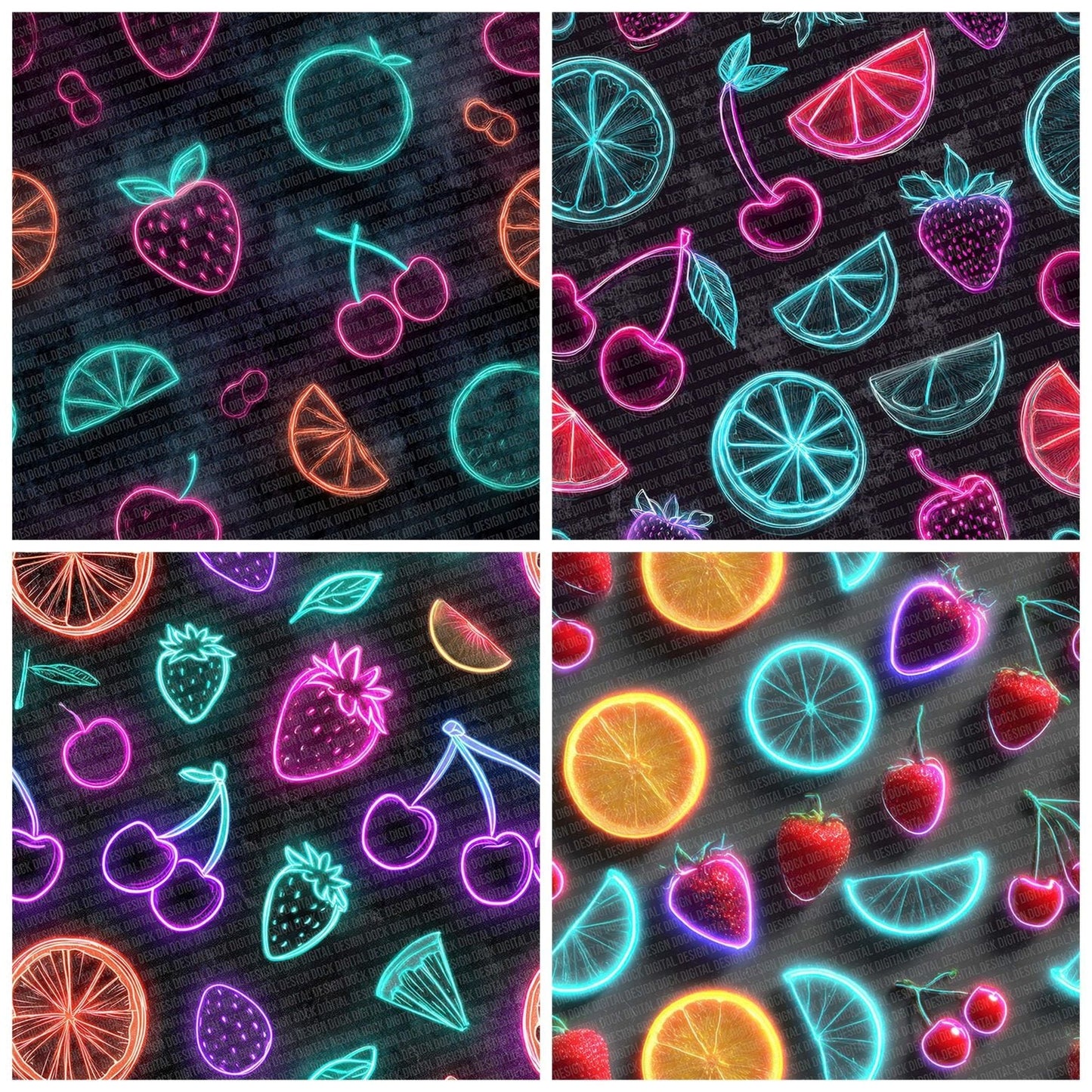 Neon Fruit Outline Digital Paper Pack (DDD002694)