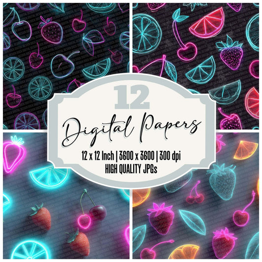 Neon Fruit Outline Digital Paper Pack (DDD002694)