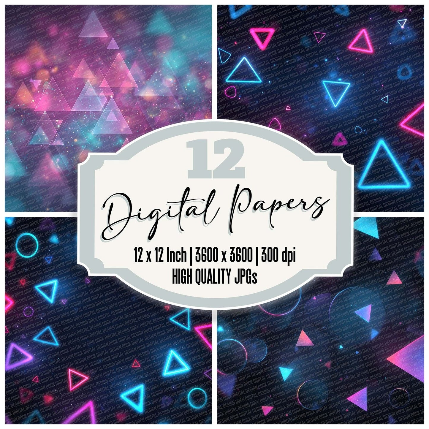 Neon Geo Pattern Digital Paper Pack (DDD002695)