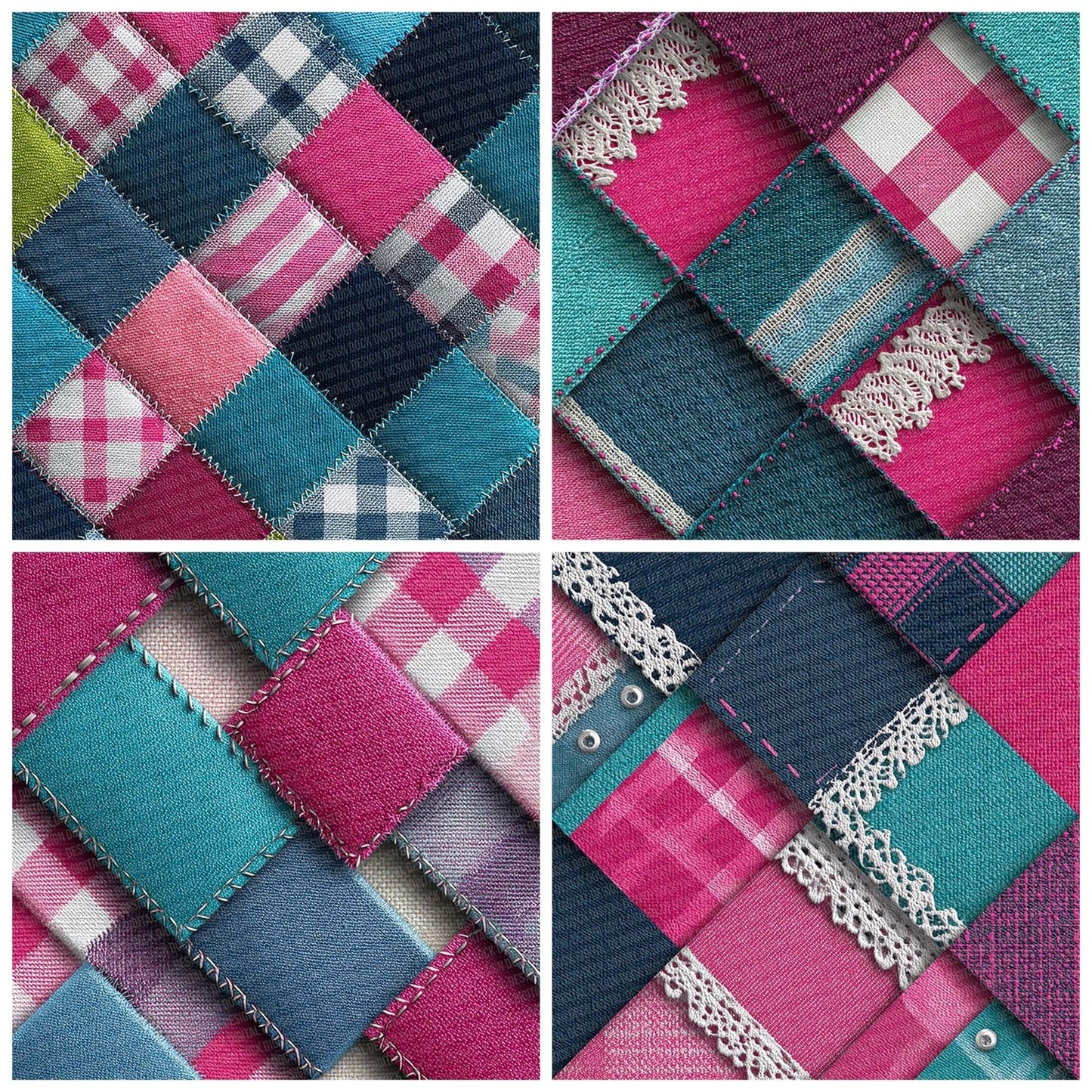 Neon Gingham Denim Patchwork Fabric Digital Paper Pack (DDD002696)