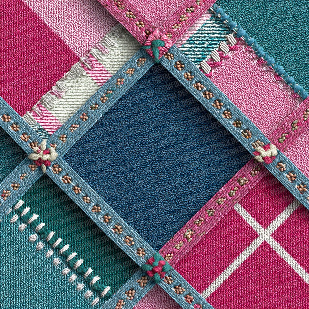 Neon Gingham Denim Patchwork Fabric Digital Paper Pack (DDD002696)