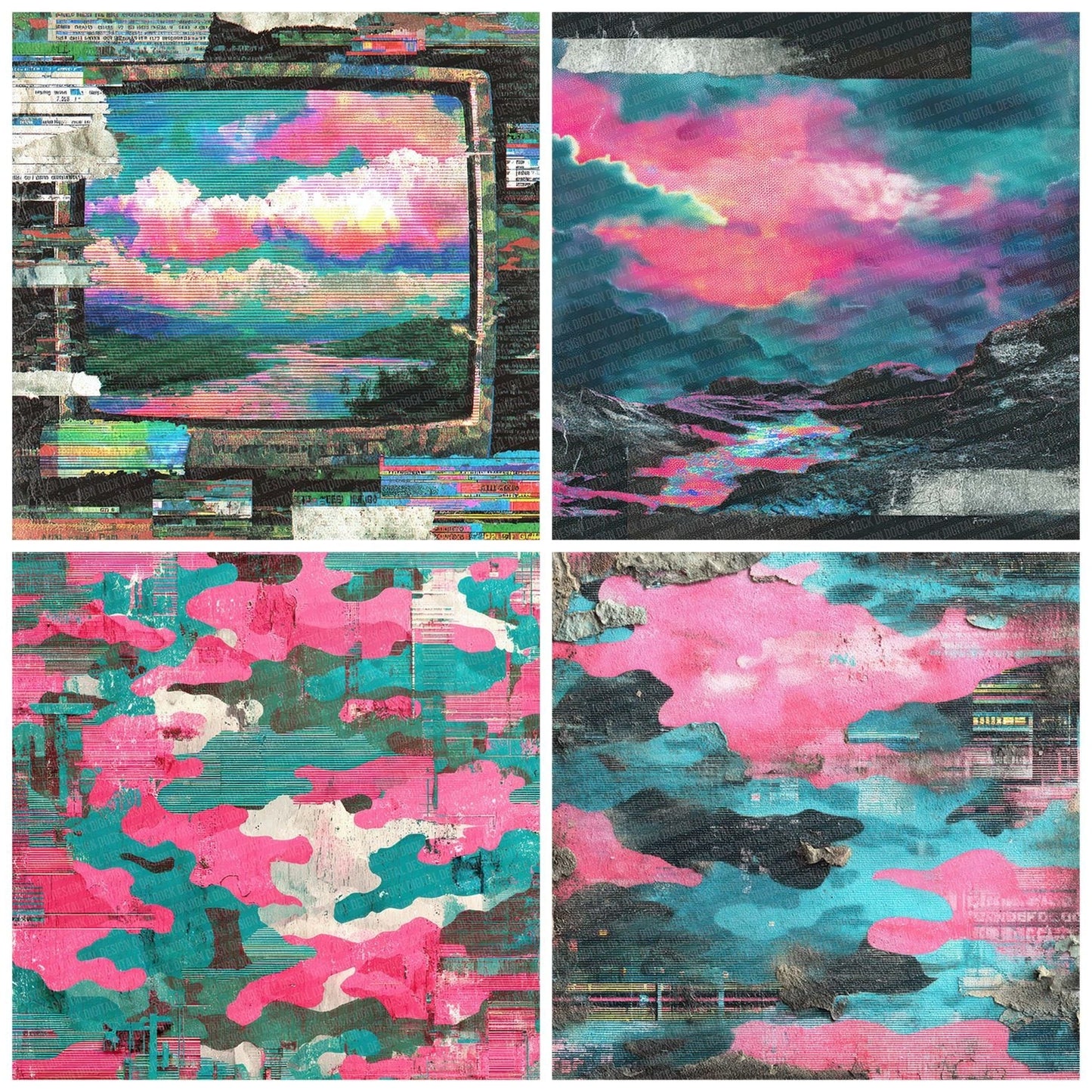 Neon Glitch Camo Digital Paper Pack (DDD002697)