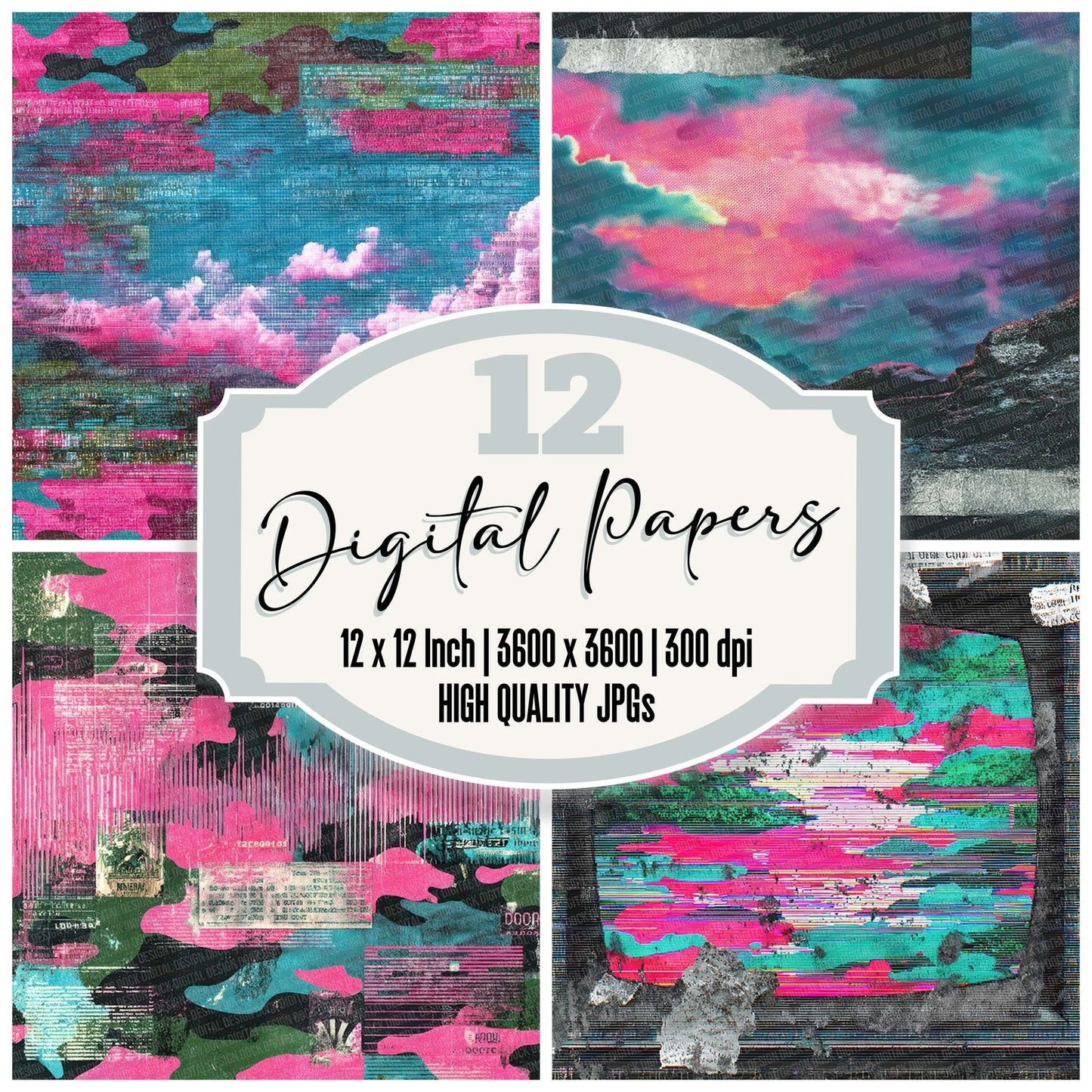 Neon Glitch Camo Digital Paper Pack (DDD002697)