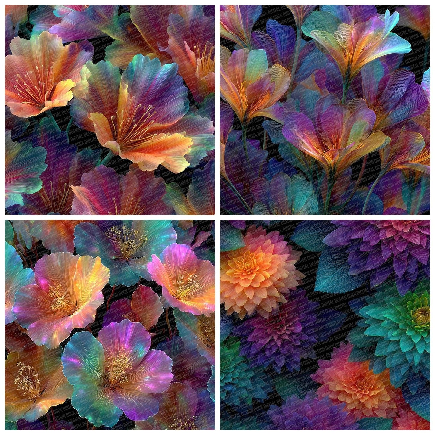 Neon Glow Florals Digital Paper Pack (DDD002698)