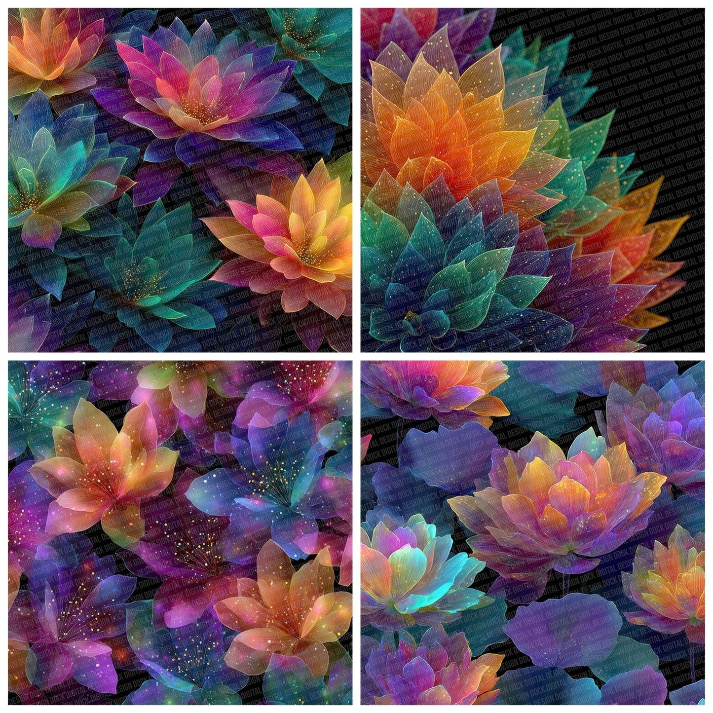 Neon Glow Florals Digital Paper Pack (DDD002698)