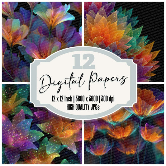 Neon Glow Florals Digital Paper Pack (DDD002698)