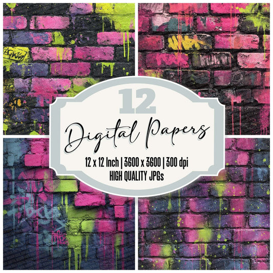Neon Graffiti Wall Digital Paper Pack (DDD002701)