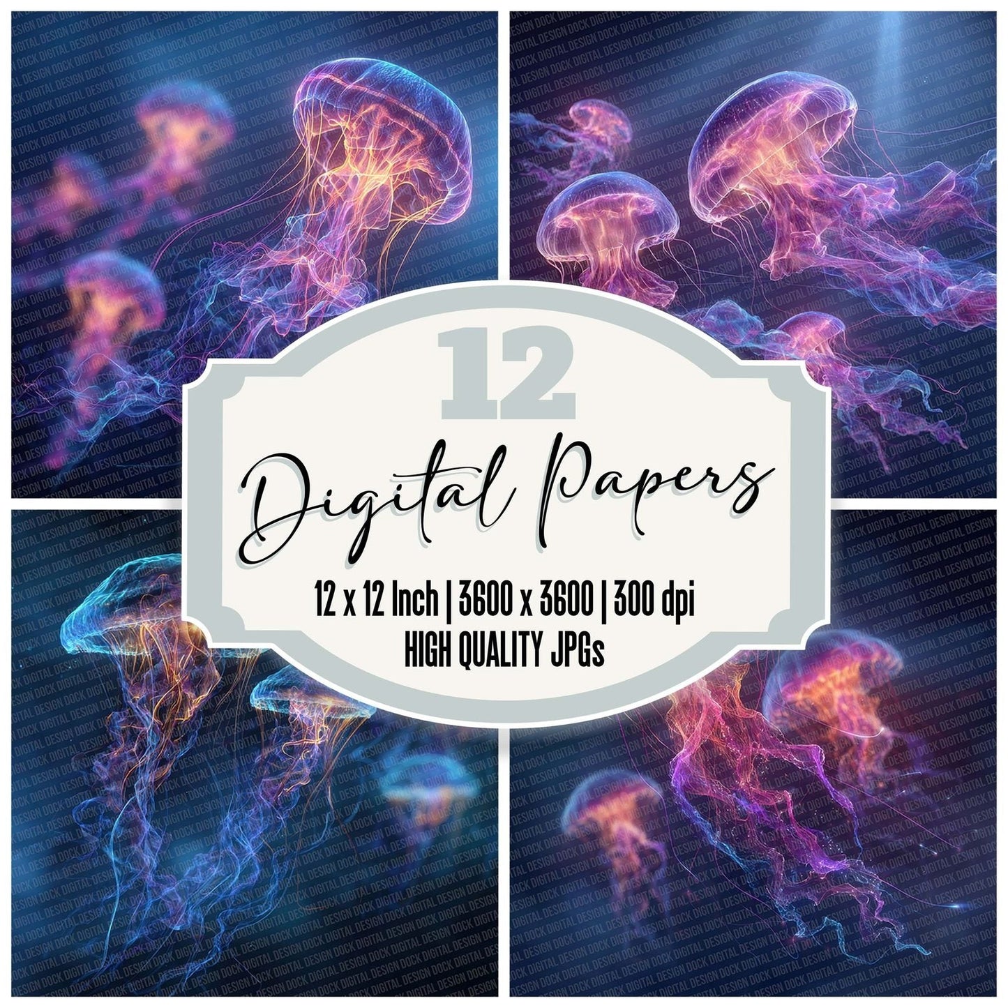Neon Jellyfish Drift Digital Paper Pack (DDD002705)