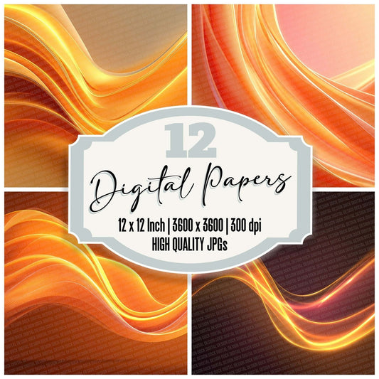 Neon Orange Pulse Abstract Digital Paper Pack (DDD002717)