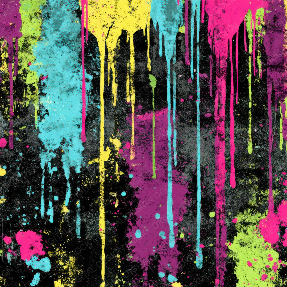 Neon Paint Drips Grunge Digital Paper Pack (DDD008581)