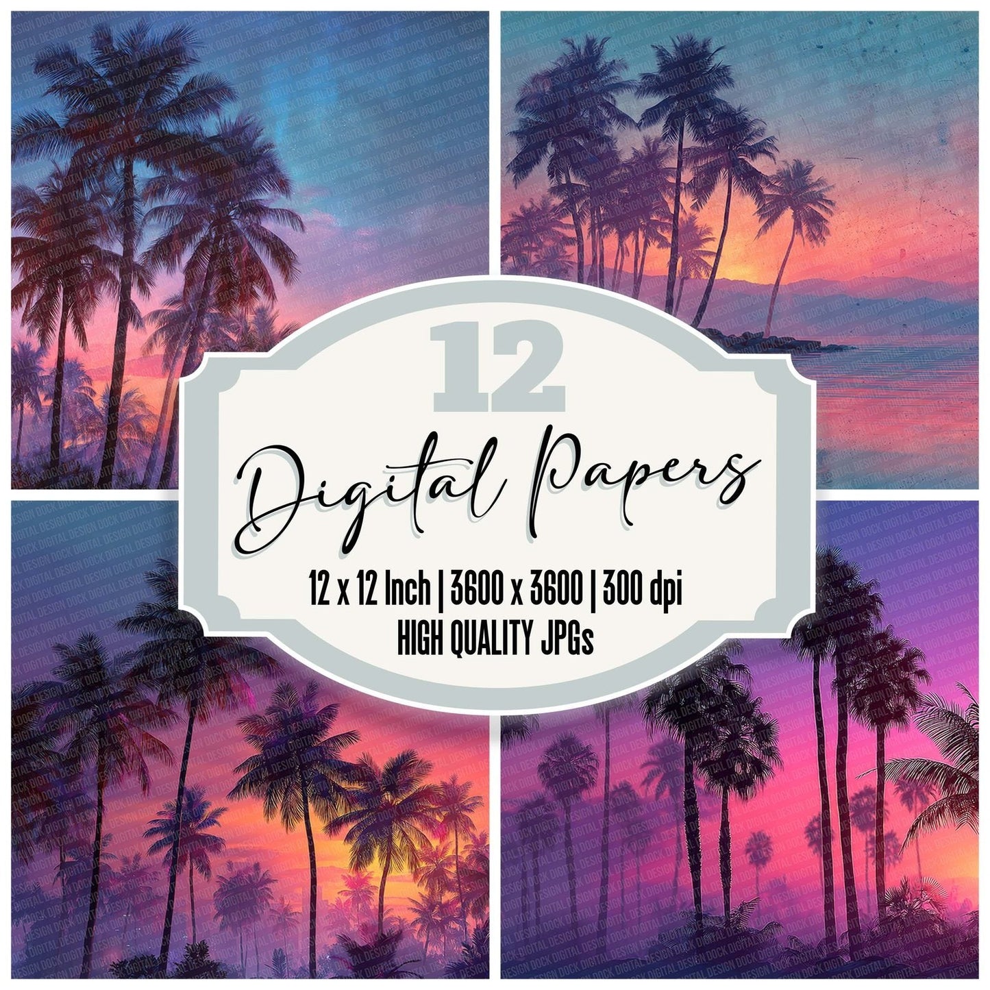 Neon Palm Horizon Digital Paper Pack (DDD002718)