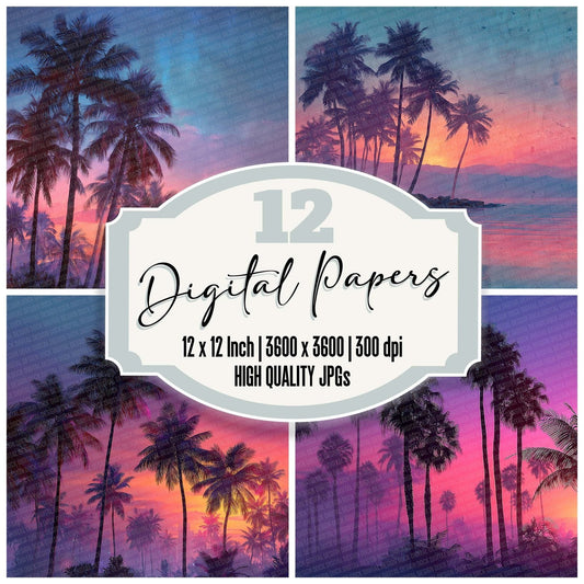 Neon Palm Horizon Digital Paper Pack (DDD002718)