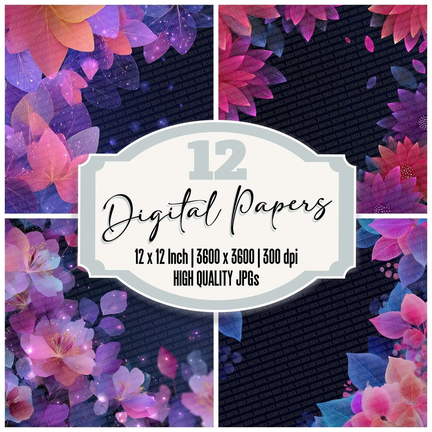 Neon Petal Corner Digital Paper Pack (DDD002719)