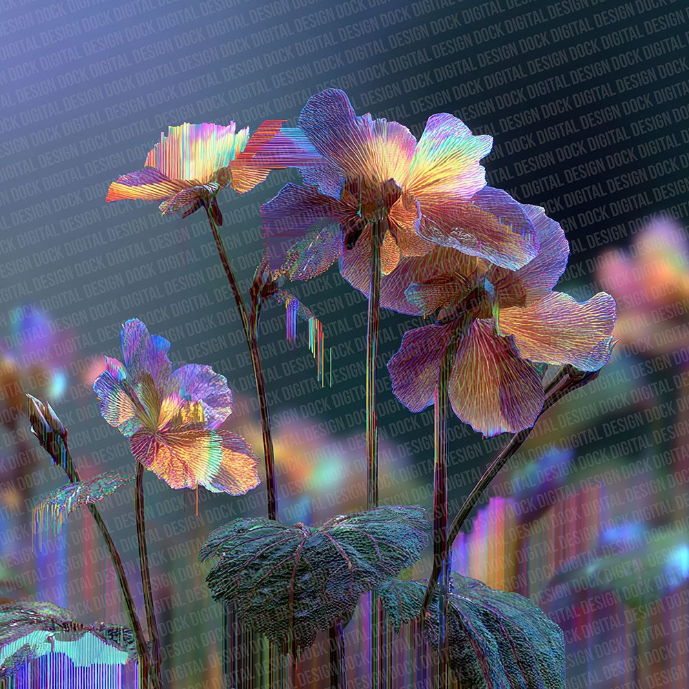 Neon Petal Drift Botanical Glitch Digital Paper Pack (DDD002720)