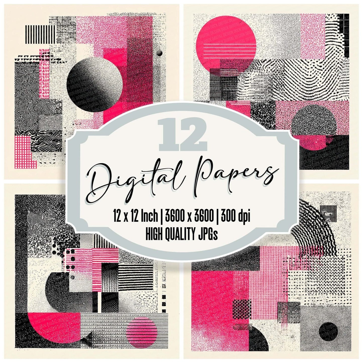 Neon Pink Geometry Digital Paper Pack (DDD002722)
