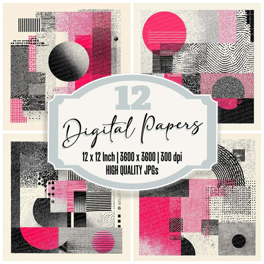 Neon Pink Geometry Digital Paper Pack (DDD002722)