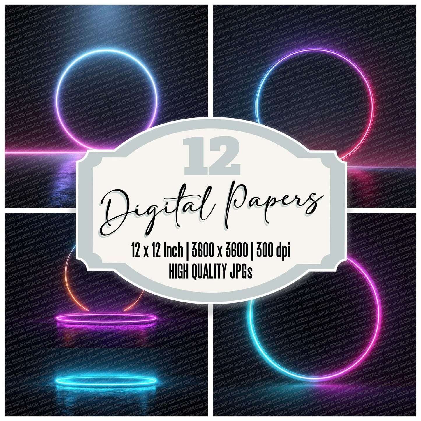 Neon Portal Rings Digital Paper Pack (DDD002725)