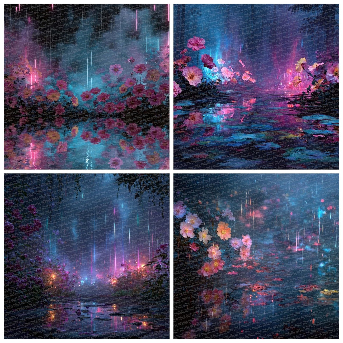 Neon Rain Bloom Digital Paper Pack (DDD002726)