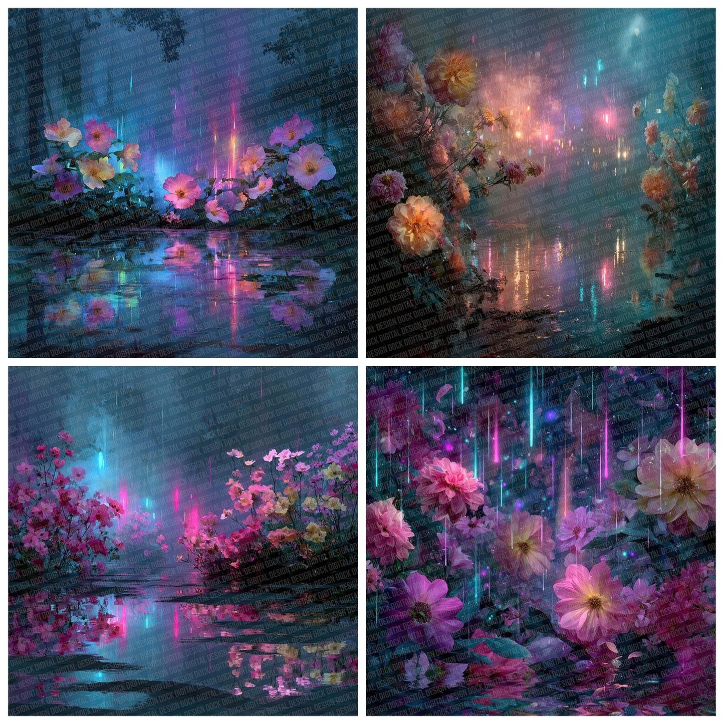 Neon Rain Bloom Digital Paper Pack (DDD002726)