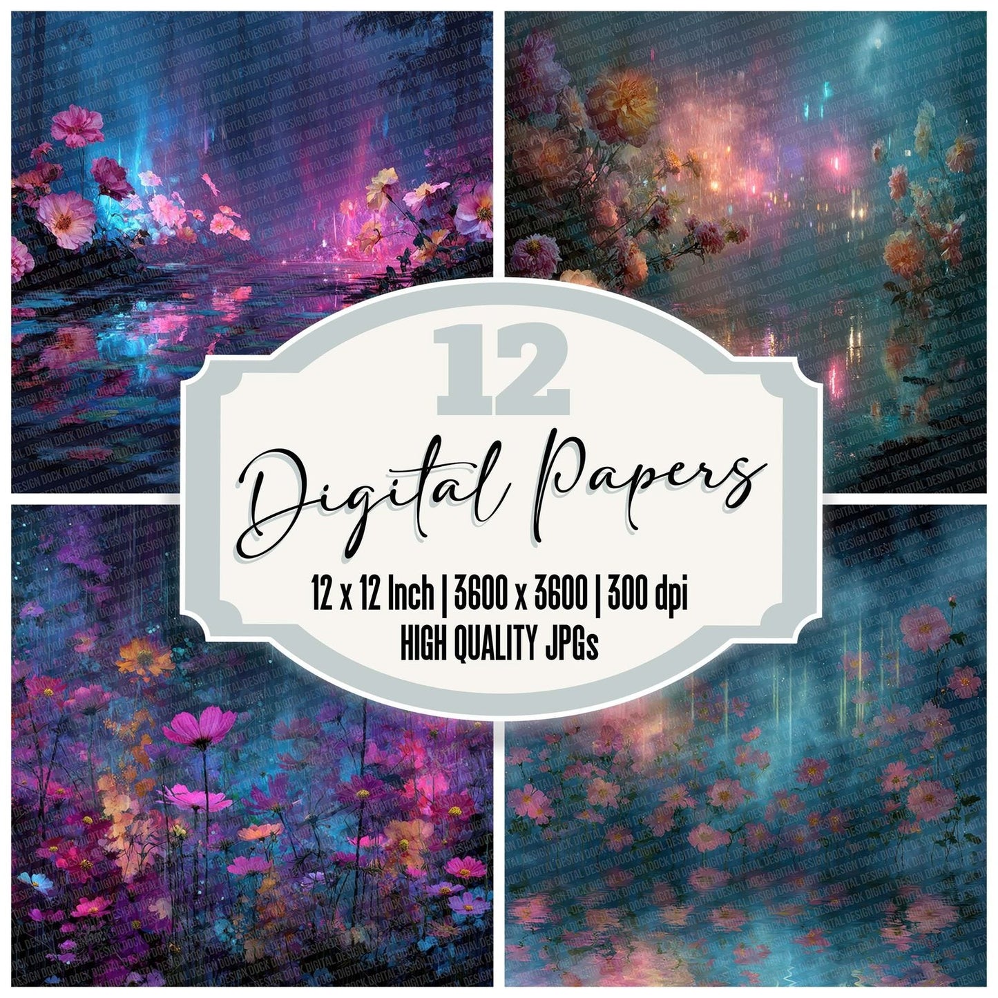 Neon Rain Bloom Digital Paper Pack (DDD002726)