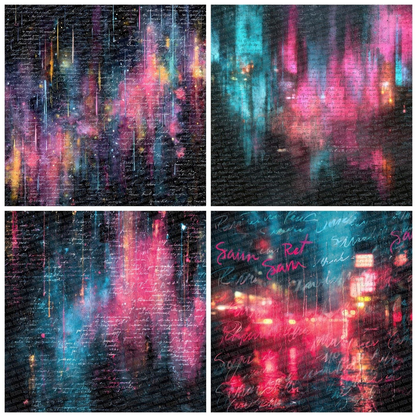 Neon Rain Script Digital Paper Pack (DDD002727)