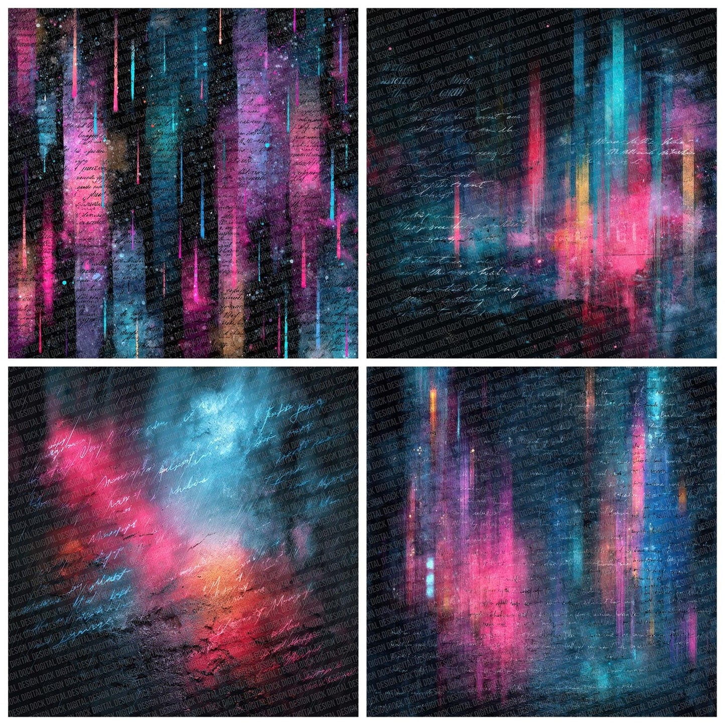 Neon Rain Script Digital Paper Pack (DDD002727)