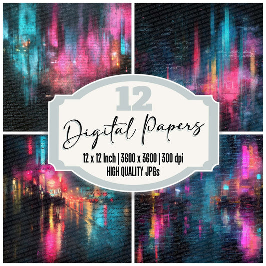 Neon Rain Script Digital Paper Pack (DDD002727)