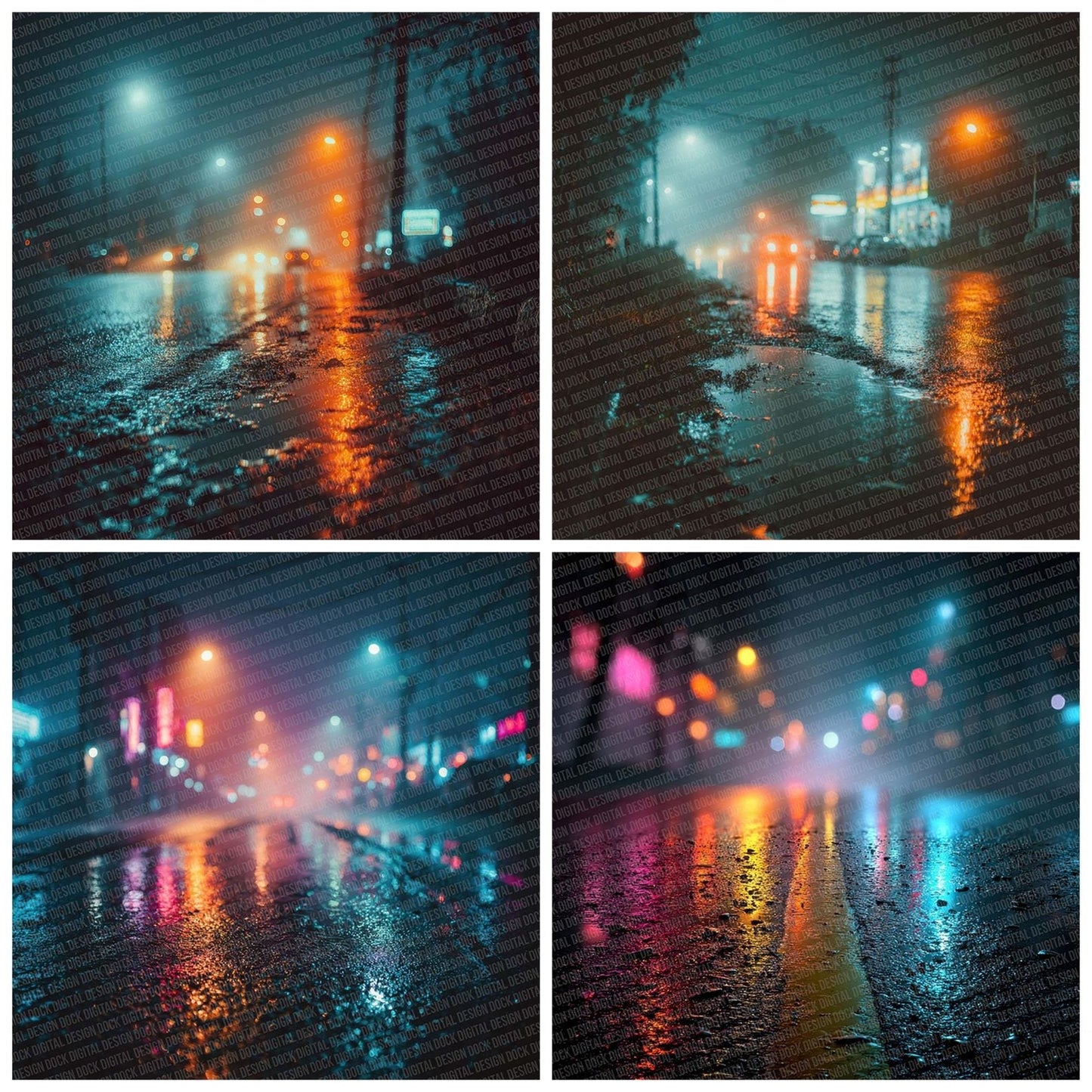 Neon Rain Street Digital Paper Pack (DDD002728)