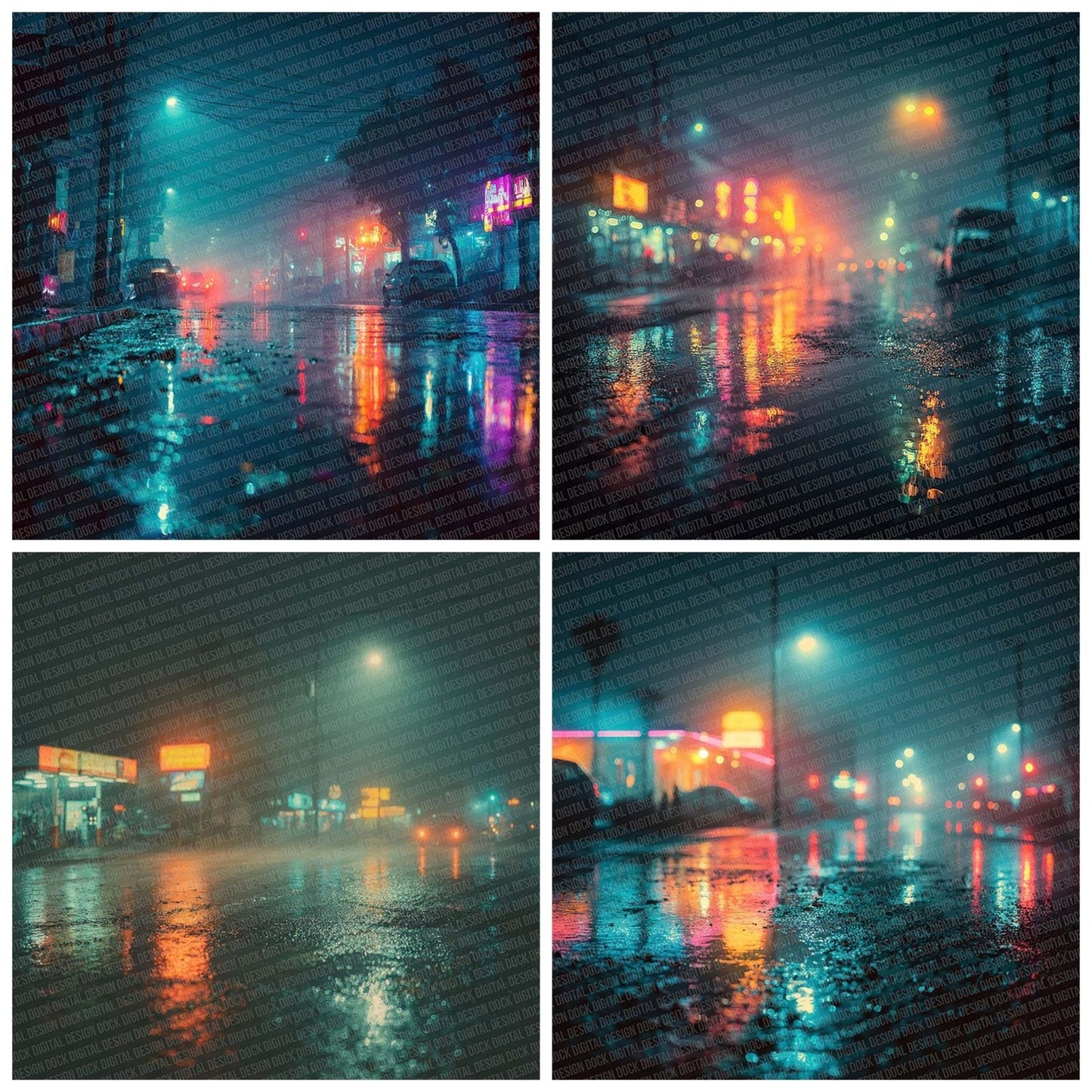 Neon Rain Street Digital Paper Pack (DDD002728)