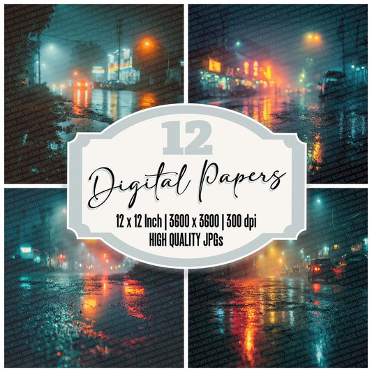 Neon Rain Street Digital Paper Pack (DDD002728)