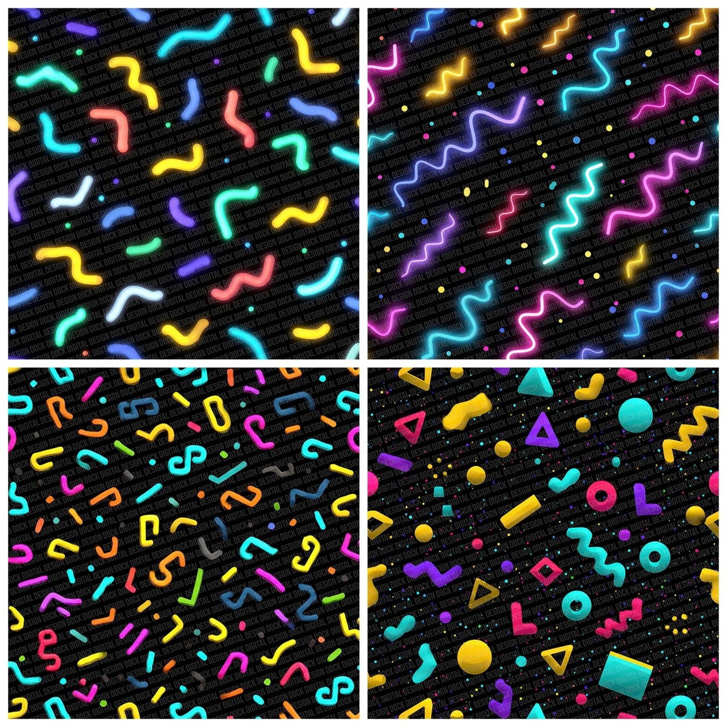 Neon Retro Squiggle Digital Paper Pack (DDD002729)