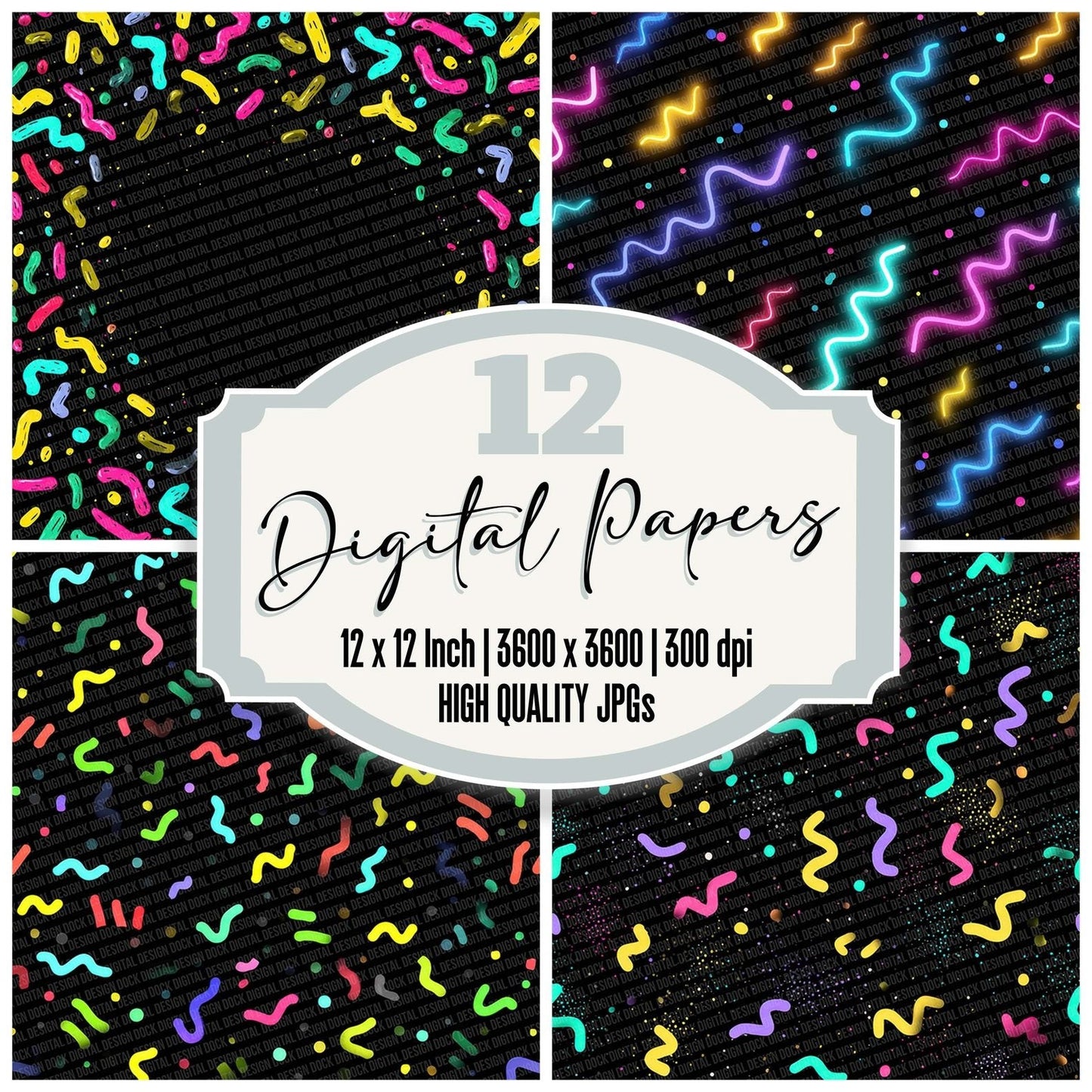 Neon Retro Squiggle Digital Paper Pack (DDD002729)