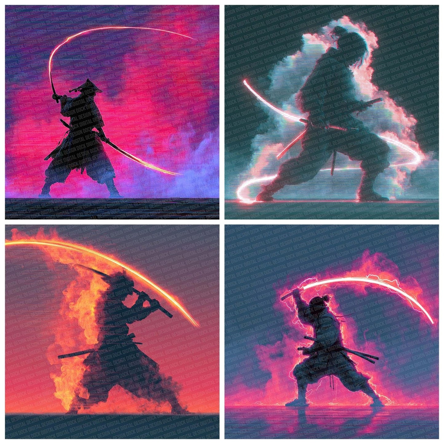 Neon Samurai Glow Digital Paper Pack (DDD002731)