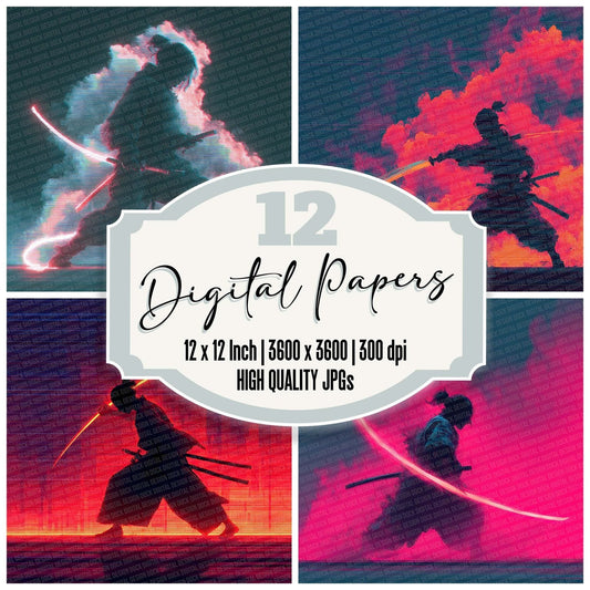 Neon Samurai Glow Digital Paper Pack (DDD002731)