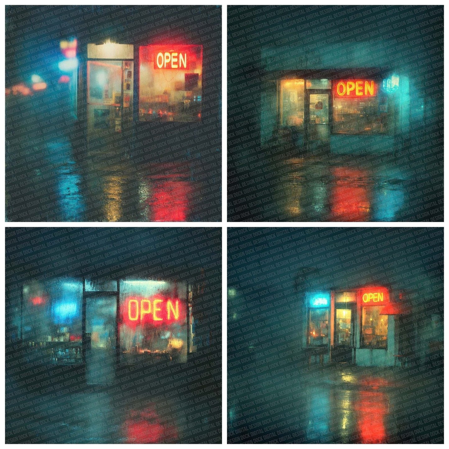 Neon Shopfront Open Fog Digital Paper Pack (DDD002732)